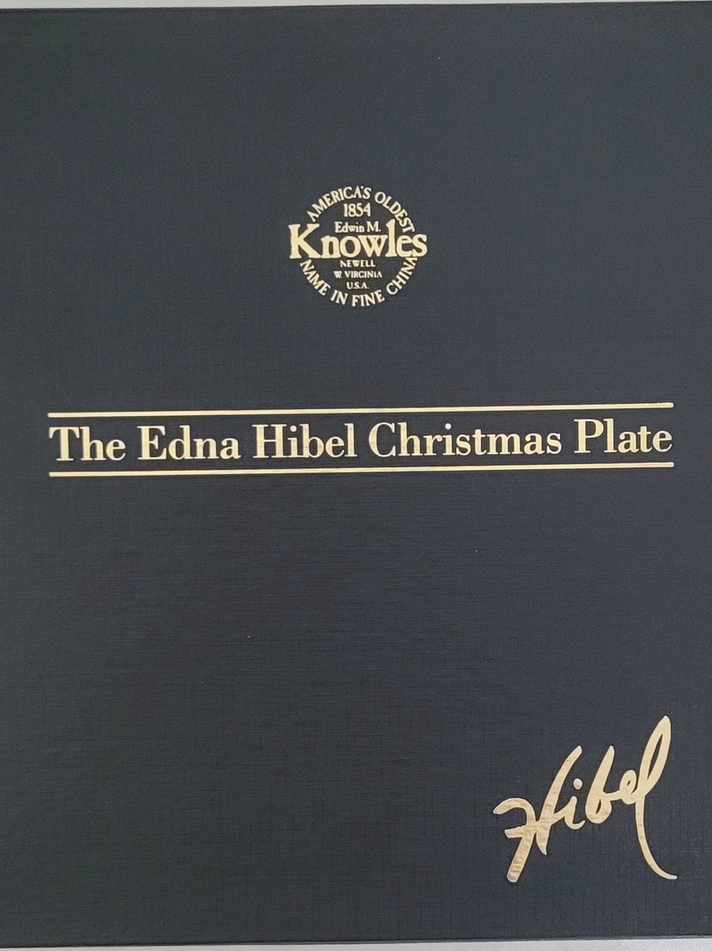 Knowles Edna Hibel Christmas Plate Presentation Box - Navy and Gold